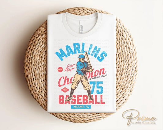 Baseball DTF Transfers, Ready to Press, T-shirt Transfers, Heat Transfer, Direct to Film, Sports, Summer, Vintage, Retro Miami Florida