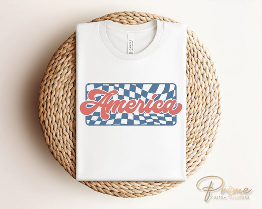 4th of July DTF Transfers, Ready to Press, T-shirt Transfers, Heat Transfer, Direct to Film, USA, Fourth, Holiday, Checkered America