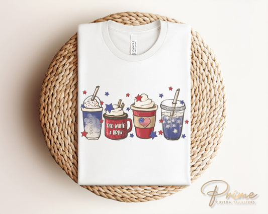4th of July DTF Transfers, Ready to Press, T-shirt Transfers, Heat Transfer, Direct to Film, USA, Holiday, Independence, Iced Coffee, Latte