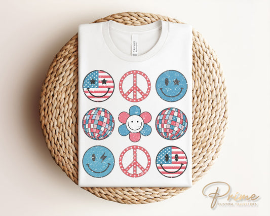4th of July DTF Transfers, Ready to Press, T-shirt Transfers, Heat Transfer, Direct to Film, USA, Holiday, Independence, Disco, Collage