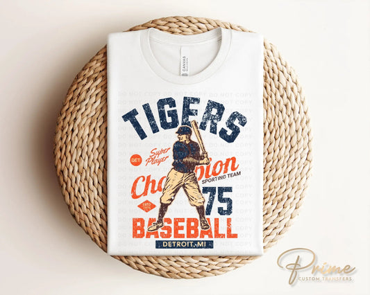 Baseball DTF Transfers, Ready to Press, T-shirt Transfers, Heat Transfer, Direct to Film, Sports, Summer, Vintage, Retro Detroit Michigan