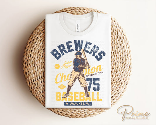 Baseball DTF Transfers, Ready to Press, T-shirt Transfers, Heat Transfer, Direct to Film, Sports, Summer, Vintage, Retro Milwaukee Wisconsin