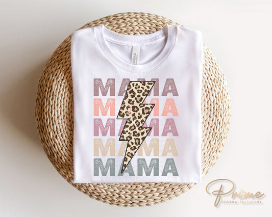 Mother's Day DTF Transfers, Ready to Press, T-shirt Transfers, Heat Transfer, Direct to Film, Mama Stacked Cheetah Leopard Lightening Bolt