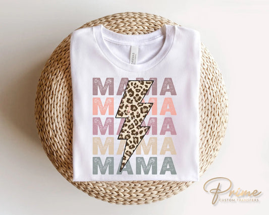 Mother's Day DTF Transfers, Ready to Press, T-shirt Transfers, Heat Transfer, Direct to Film, Mama Stacked Cheetah Leopard Lightening Bolt