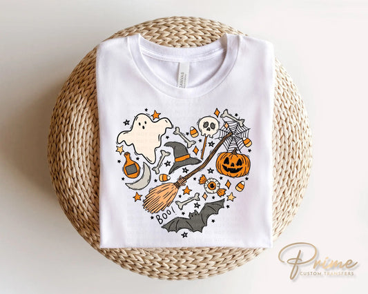 Halloween DTF Transfers, Ready to Press, T-shirt Transfers, Heat Transfer, Direct to Film, Halloween, Ghost, Pumpkin, Doodle Heart Collage