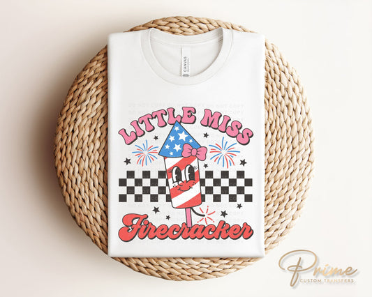 4th of July DTF Transfers, Ready to Press, T-shirt Transfers, Heat Transfer, Direct to Film, Holiday, Independence, Little Miss Firecracker