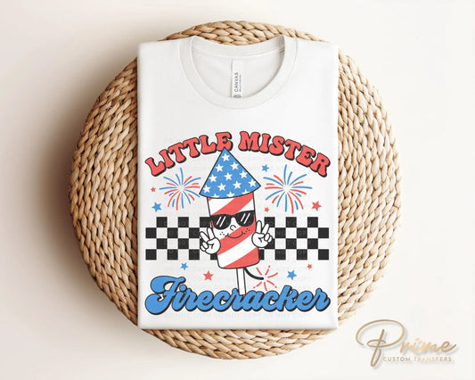 4th of July DTF Transfers, Ready to Press, T-shirt Transfers, Heat Transfer, Direct to Film, Holiday, USA, Little Mister Firecracker