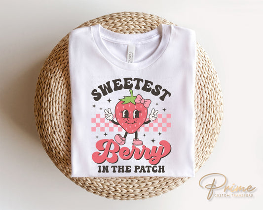 Strawberry DTF Transfers, Ready to Press, T-shirt Transfers, Heat Transfer, Direct to Film, Retro, Trendy, Sweetest Berry In The Patch