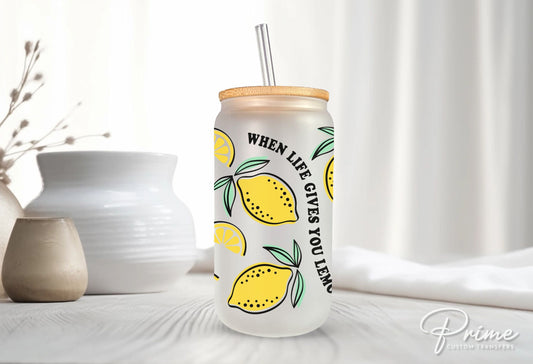 UV DTF 16oz Libbey Cup Wrap Sticker, Ready To Apply, Direct to Film, Wrap, Summer, Glass Can, Permanent, Zest, When Life Gives You Lemons