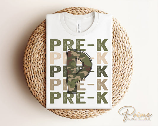 School DTF Transfer, First Day of School, Heat Transfer, Ready to Press, Direct to Film, First Day of School, Teacher, Camouflage Boy Pre-K