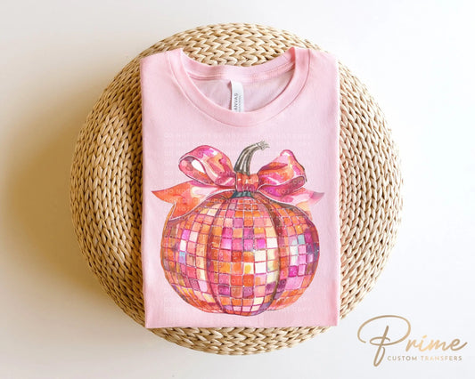 Fall DTF Transfers, Ready to Press, T-shirt Transfers, Heat Transfer, Direct to Film, Trendy, Bow, Coquette, Aesthetic, Disco Pumpkin