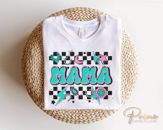 Mama DTF Transfers, Ready to Press, T-shirt Transfers, Heat Transfer, Direct to Film, Mother's Day, Turquoise Mama, Checkered, Preppy