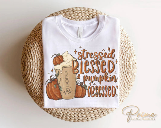 Fall DTF Transfers, Ready to Press, T-shirt Transfers, Heat Transfer, Direct to Film, Autumn, Spice, Stressed Blessed Pumpkin Obsessed