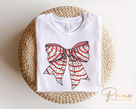 Christmas DTF Transfers, Ready to Press, T-shirt Transfers, Heat Transfer, Direct to Film, Holiday, Christmas Tree Cake Bow, Coquette