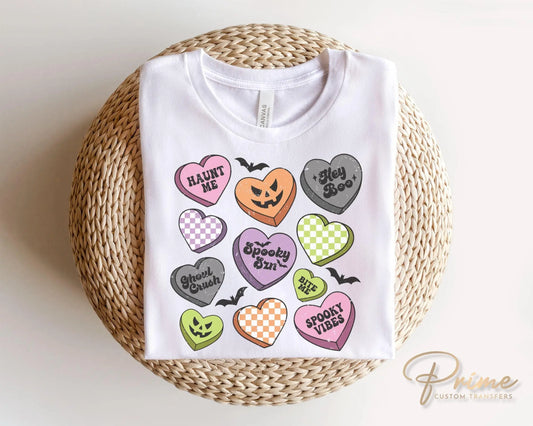Halloween DTF Transfers, Ready to Press, T-shirt Transfers, Heat Transfer, Direct to Film, Fall, Spooky, Trick or Treat, Candy Hearts