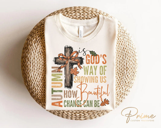 Fall DTF Transfers, Ready to Press, T-shirt Transfers, Heat Transfer, Direct to Film, Cold Peel, Jesus, Christian, Beautiful, Leaves, Cross
