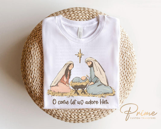 Christmas DTF Transfers, Ready to Press, T-shirt Transfers, Heat Transfer, Direct to Film, Holiday, Nativity, Baby Jesus, Manger, Christian