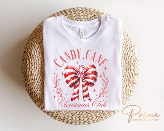 Christmas DTF Transfers, Ready to Press, T-shirt Transfers, Heat Transfer, Direct to Film, Holiday, Trendy, Cute, Candy Cane Coquette Bow