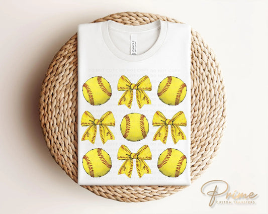Softball DTF Transfers, Ready to Press, T-shirt Transfers, Heat Transfer, Direct to Film, Sports Mom, Softballs and Bows, Coquette, Trendy