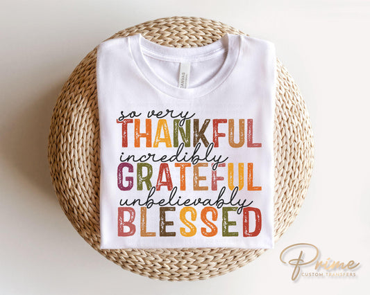 Thanksgiving DTF, Ready to Press, DIY T-shirt, Heat Transfer, Direct to Film, Cold Peel, Holiday Fall, Autumn, Grateful Thankful Blessed