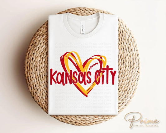 Football DTF Transfers, Ready to Press, T-shirt Transfers, Heat Transfer, Direct to Film, Sports, Full Color, Vintage, Kansas City Football
