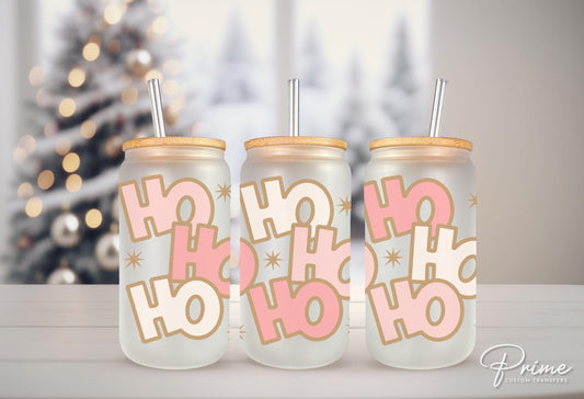 Christmas UV DTF Libbey 16oz Cup Wrap Sticker, Ready to Apply, No Heat, Permanent Adhesive, Waterproof, Glass Can, Holiday, Boho Ho Ho Ho