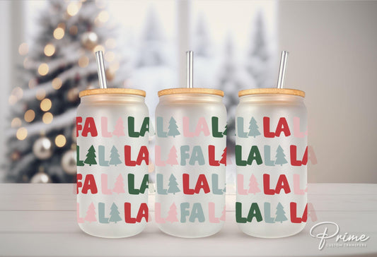Christmas UV DTF Libbey 16oz Cup Wrap Sticker, Ready to Apply, No Heat, Permanent Adhesive, Waterproof, Glass Can, Holiday, Fa La La La La