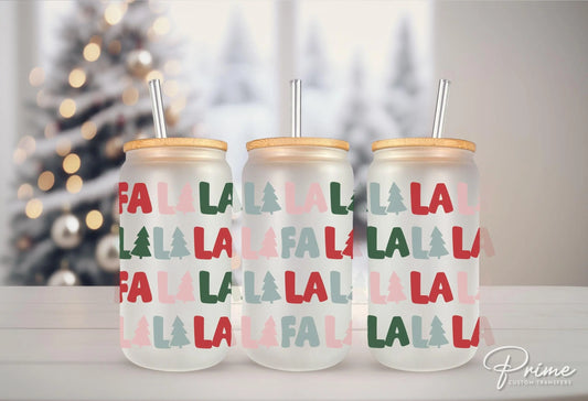 Christmas UV DTF Libbey 16oz Cup Wrap Sticker, Ready to Apply, No Heat, Permanent Adhesive, Waterproof, Glass Can, Holiday, Fa La La La La