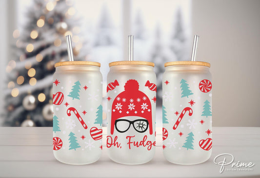 Christmas UV DTF Libbey 16oz Cup Wrap Sticker, Ready to Apply, No Heat, Permanent Adhesive, Waterproof, Glass Can, Christmas Movie, Oh Fudge