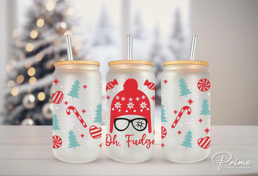 Christmas UV DTF Libbey 16oz Cup Wrap Sticker, Ready to Apply, No Heat, Permanent Adhesive, Waterproof, Glass Can, Christmas Movie, Oh Fudge