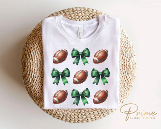 Football DTF Transfers, Ready to Press, T-shirt Transfers, Direct to Film, School Colors, Sports Mom, Game Day, Trendy, Football Green Bows