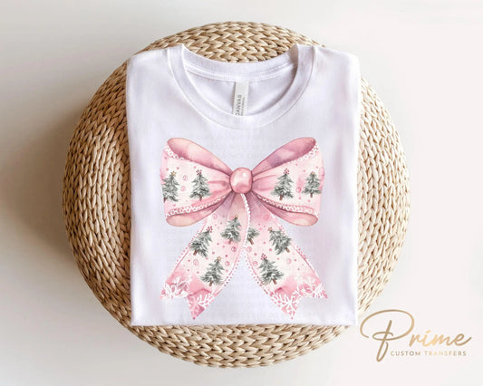 Christmas DTF Transfers, Ready to Press, T-shirt Transfers, Heat Transfer, Direct to Film, Holiday, Coquette Pink Christmas Tree Bow