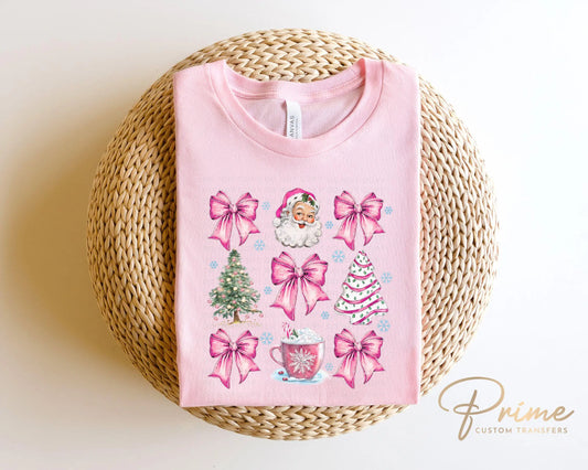 Christmas DTF Transfers, Ready to Press, T-shirt Transfer, Heat Transfer, Direct to Film, Holiday, Santa, Christmas Tree Cake Pink Coquette
