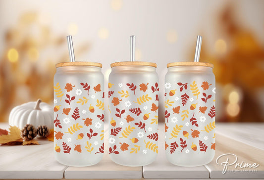 Fall UV DTF Libbey 16oz Cup Wrap Sticker, Ready to Ship, Direct to Film, Glass Can, Halloween, Permanent, Seasonal, Holiday, Autumn Collage