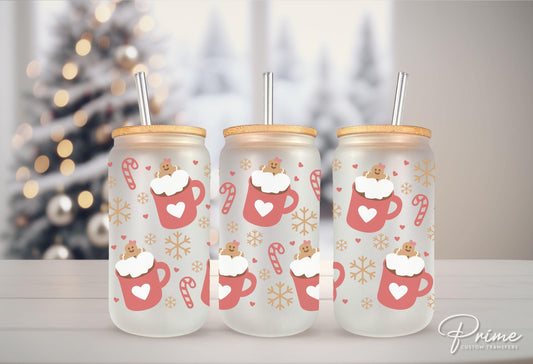 Christmas UV DTF Libbey 16oz Cup Wrap Sticker, Ready to Ship, rts, Direct to Film, Glass Can, Permanent, Cookies, Gingerbread and Hot Cocoa
