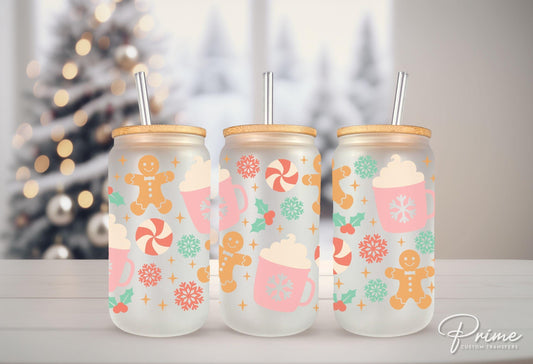 Christmas UV DTF Libbey 16oz Cup Wrap Sticker, Ready to Apply, No Heat, Permanent Adhesive, Waterproof, Glass Can, Cookie, Holiday Sweets