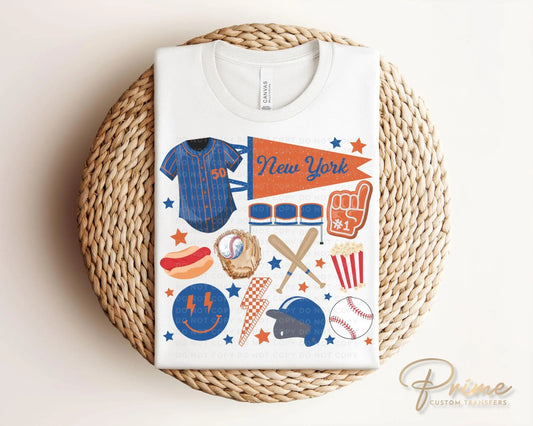 Baseball DTF Transfers, Ready to Press, T-shirt Transfer, Heat Transfer, Direct to Film, Sports, Game Day, Doodle Collage, New York Baseball