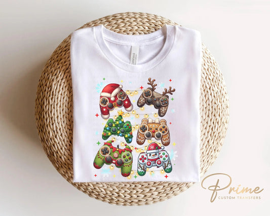 Christmas DTF Transfers, Ready to Press, T-shirt Transfers, Heat Transfer, Direct to Film, Video Games, Kids, Santa Claus, Gaming Controller
