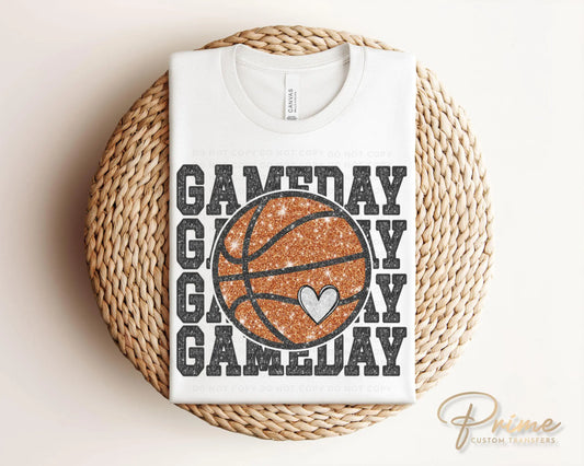 Basketball DTF Transfers, Ready to Press, T-shirt Transfers, Heat Transfer, Direct to Film, Sports Mom, Faux Glitter Sequin Game Day