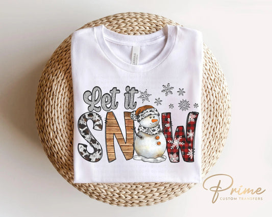 Christmas DTF Transfers, Ready to Press, T-shirt Transfers, Heat Transfer, Direct to Film, Holiday, Snowman, Let it Snow, FAUX Glitter