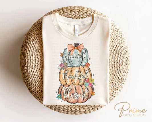 Thanksgiving DTF Transfers, Ready to Press, T-shirt Transfers, Heat Transfer, Direct to Film, Fall, Pumpkins, Thankful Grateful Blessed