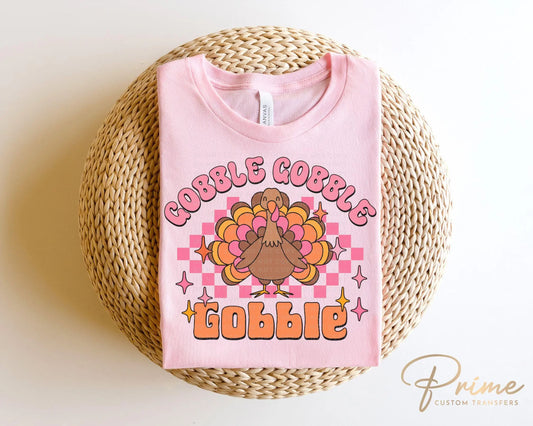 Thanksgiving DTF, Ready to Press, DIY T-shirt, Heat Transfer, Direct to Film, Cold Peel, Autumn, Fall, Turkey, checker, cute, kids, girls