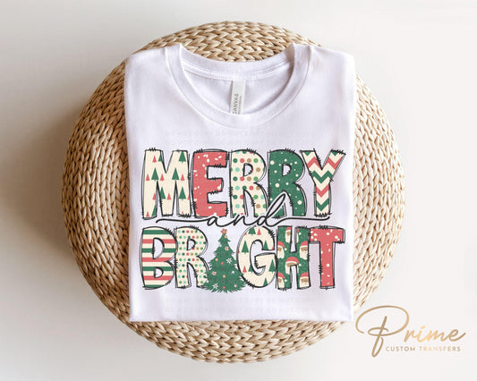 Christmas DTF Transfers, Ready to Press, T-shirt Transfers, Heat Transfer, Direct to Film, Holiday, Christmas Tree, Doodle, Merry and Bright