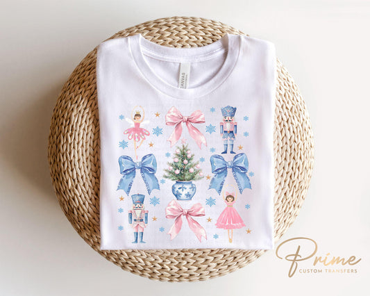 Christmas DTF Transfers, Ready to Press, T-shirt Transfers, Heat Transfer, Direct to Film, Holiday, Girly, Coquette Nutcrackers and Bows