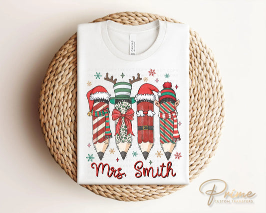 Christmas DTF Transfer, Ready to Press, T-shirt Transfer, Heat Transfer, Direct to Film, Teacher Gift, School, Coquette Pencils, Customized
