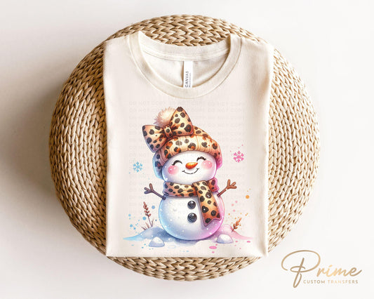 Winter DTF Transfers, Ready to Press, T-shirt Transfers, Heat Transfer, Direct to Film, Let it Snow, Coquette Leopard Bow Cute Snowmen