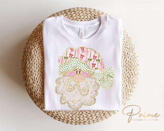 Christmas DTF Transfers, Ready to Press, T-shirt Transfer, Heat Transfer, Direct to Film, Holiday, Santa, Pink Coquette Preppy Santa