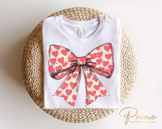Valentine DTF Transfers, Ready to Press, T-shirt Transfers, Heat Transfer, Direct to Film, Holiday, Love, Cute, Red, Pink Coquette Heart Bow