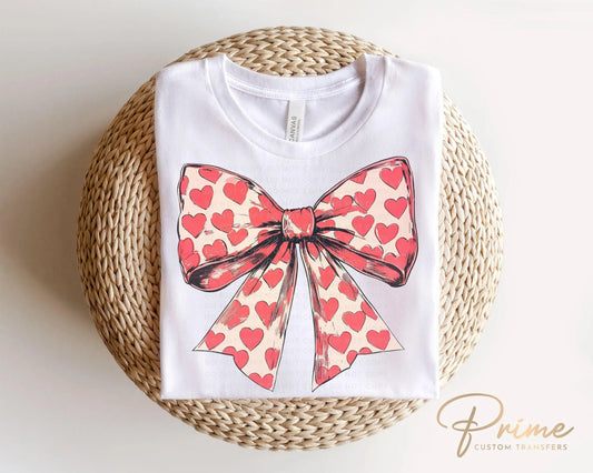 Valentine DTF Transfers, Ready to Press, T-shirt Transfers, Heat Transfer, Direct to Film, Holiday, Love, Cute, Red, Pink Coquette Heart Bow