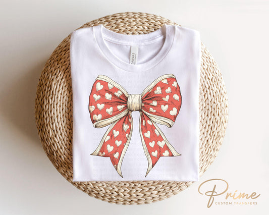 Valentine DTF Transfers, Ready to Press, T-shirt Transfers, Heat Transfer, Direct to Film, Holiday, Love, Cute, Pink, Red Coquette Heart Bow